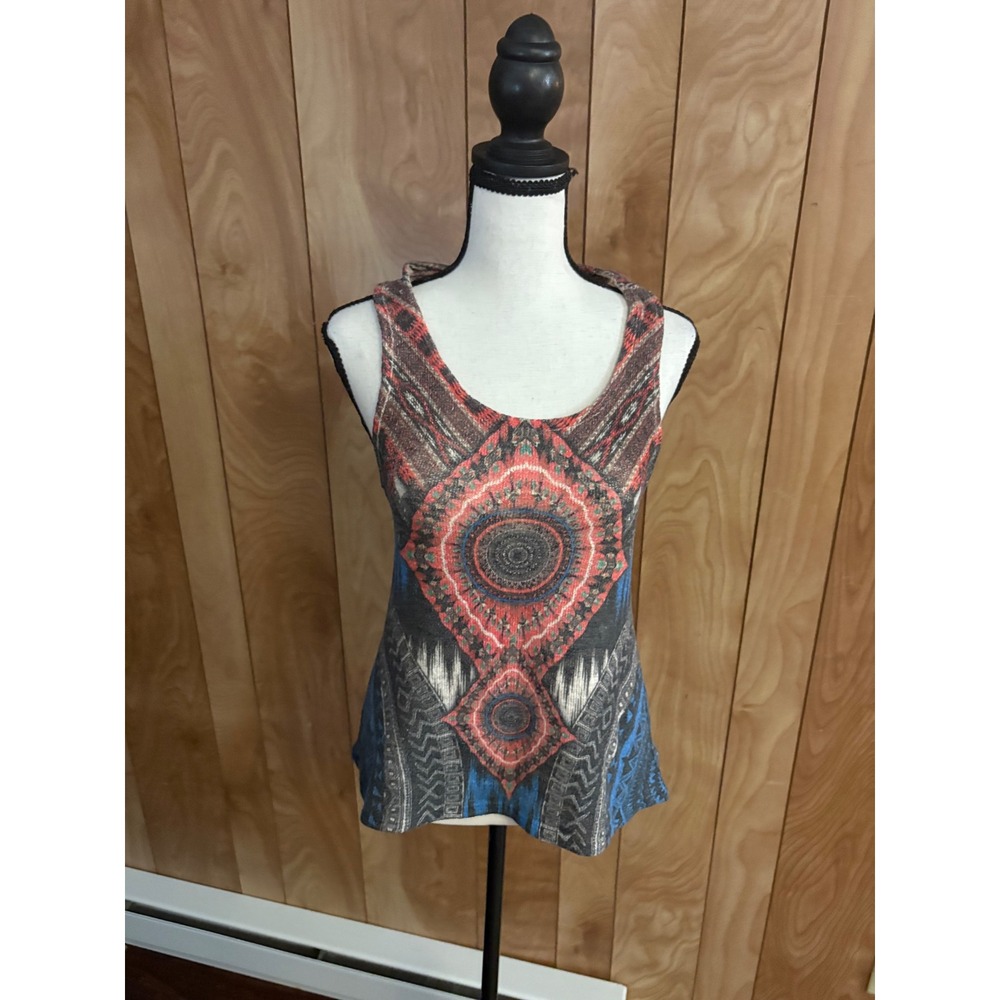 Miss Me Womens Tribal Mandala Print Racerback Tank Top Blue Red Size Medium